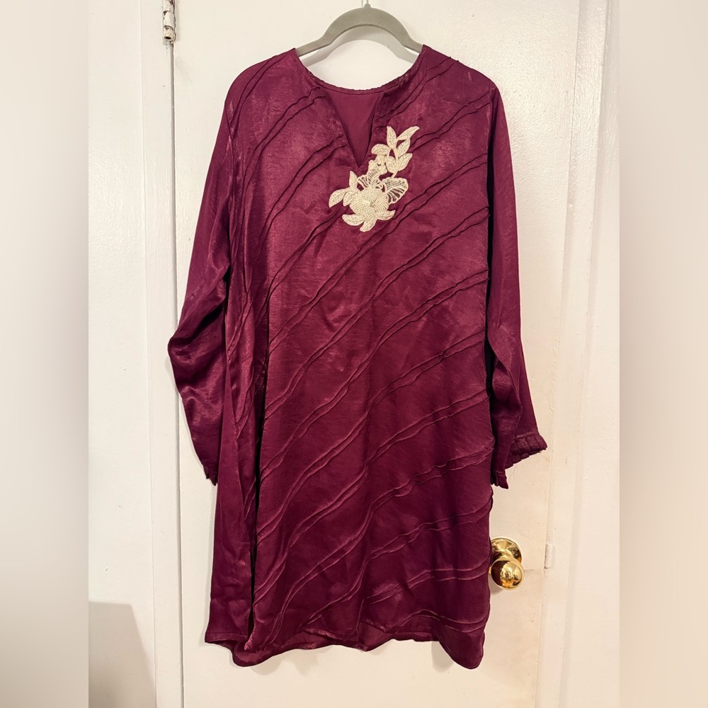 Elegant Maroon Tunic with Floral Sequins Embroidery